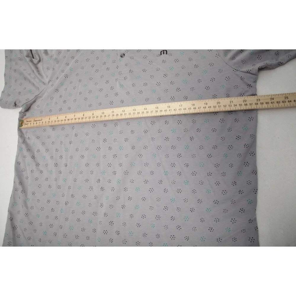 TravisMathew Polo Shirt Men XL Grey Geometric Dot Pima Cotton Blend Short Sleeve